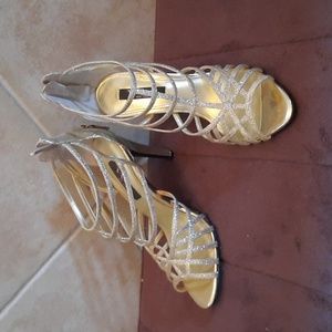 Strappy sparkly gold sandals